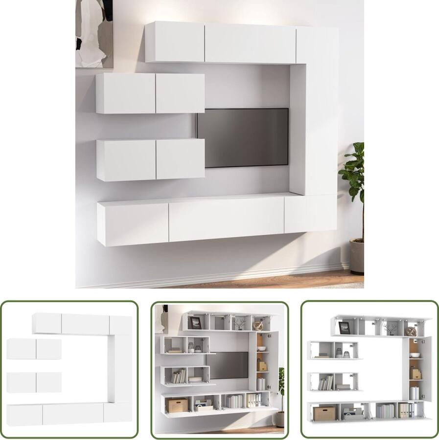 The Living Store Televisiemeubelset Klassiek Design Wandgemonteerde functie Wit Hoge Kwaliteit Voldoende opbergruimte 4x 80x30x30cm 1x 30.5x30x110cm 2x 100x30x30cm - Foto 2