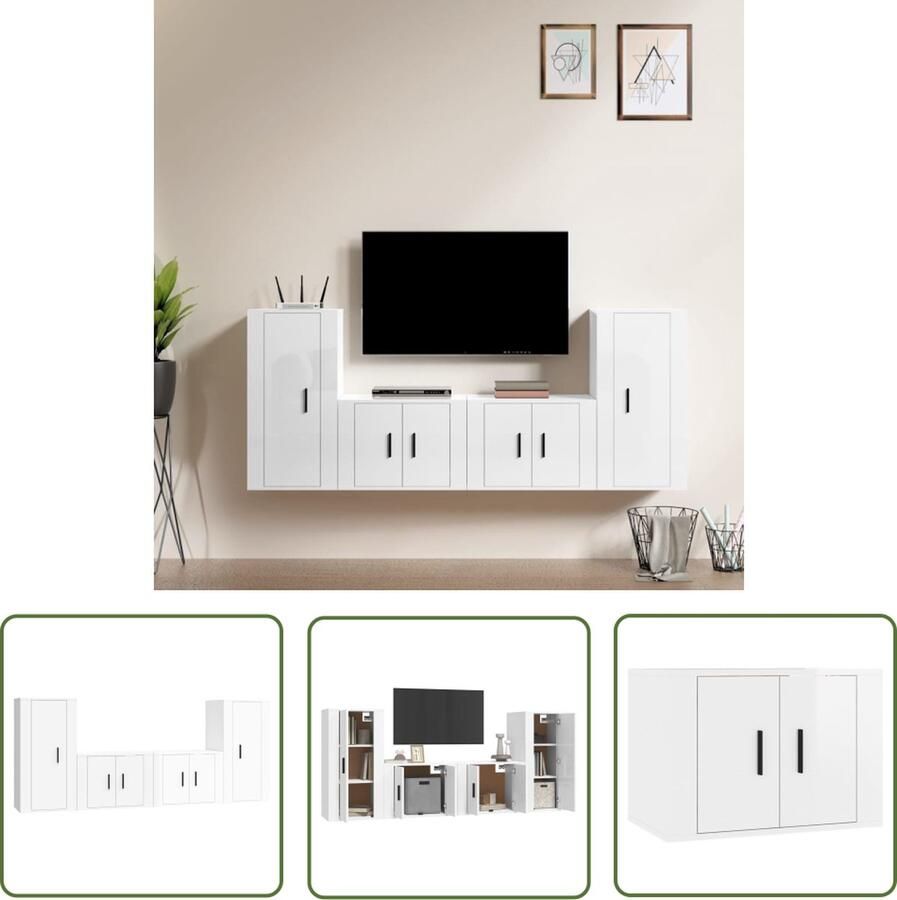 The Living Store Televisiekastenset Hoogglans wit 2x 57x34.5x40cm 2x 40x34.5x80cm Trendy design Televisiesectie Tv Kast Tv Meubel Salontafel Livingroom Furniture - Foto 2