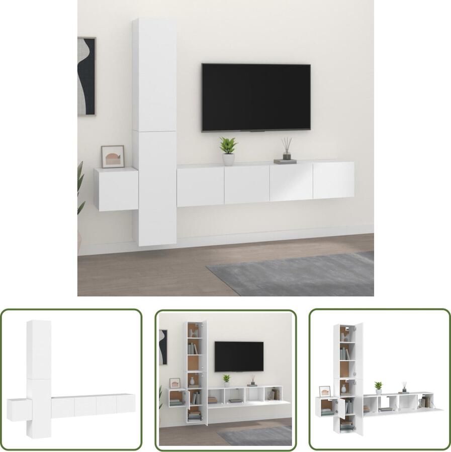 The Living Store Televisiemeubelset wit 80 x 30 x 30 cm 30.5 x 30 x 90 cm 30.5 x 30 x 30 cm Televisiesectie Tv Kast Wandmontage Houten Tv Stand Salontafel - Foto 2