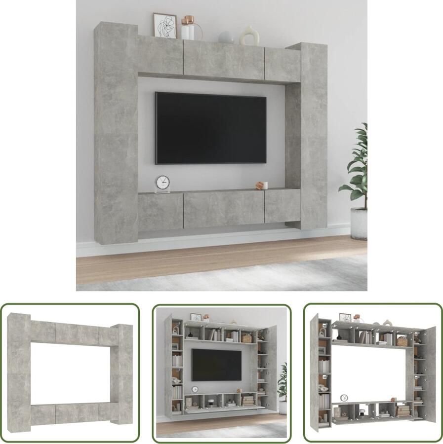The Living Store Televisiemeubelset Betongrijs 80 x 30 x 30 cm 30.5 x 30 x 90 cm Televisiesectie Tv Kast Tv Meubilair Houten Tv Stand Grijze Tv Kast - Foto 2