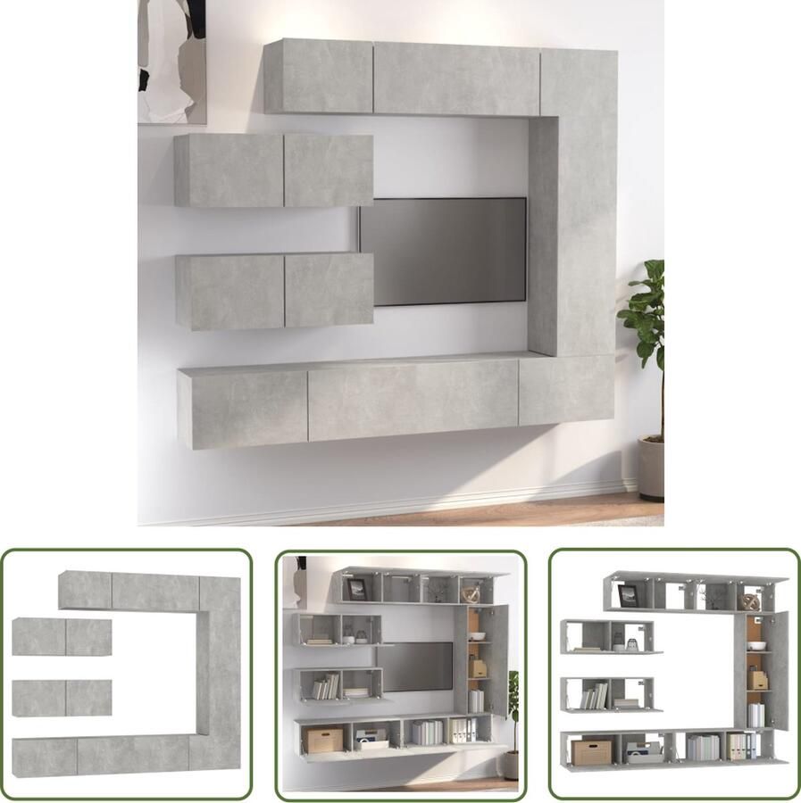 The Living Store Televisiemeubelset Betongrijs 4x 80x30x30cm + 1x 30.5x30x110cm + 2x 100x30x30cm Televisieserie Tv Kast Tv Meubilair Houten Tv Kast Grijze Tv Kast - Foto 2