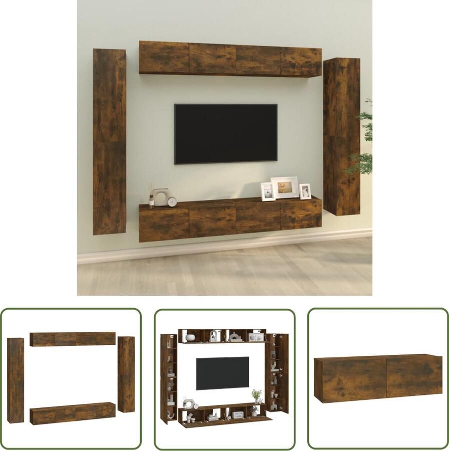The Living Store Televisiemeubelset Gerookt eiken 100 x 30 x 30 cm 30.5 x 30 x 90 cm Televisieserie Tv Kast Wandmontage Houten Tv Stand Bruine Tv Kast - Foto 3