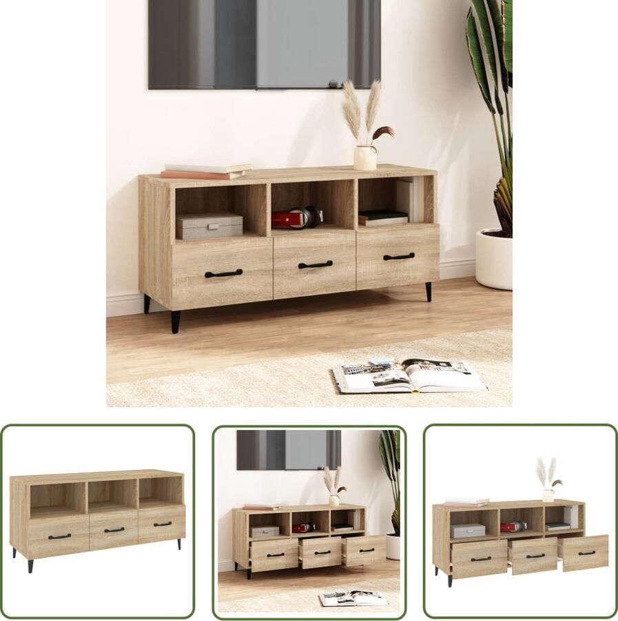 The Living Store Televisiemeubel Sonoma Eiken Media-kast 102x35x50 cm Stevig en Ruimtebesparend Televisieserie Tv Kast Mediastand Houten Tv Stand Tv Tafel - Foto 2