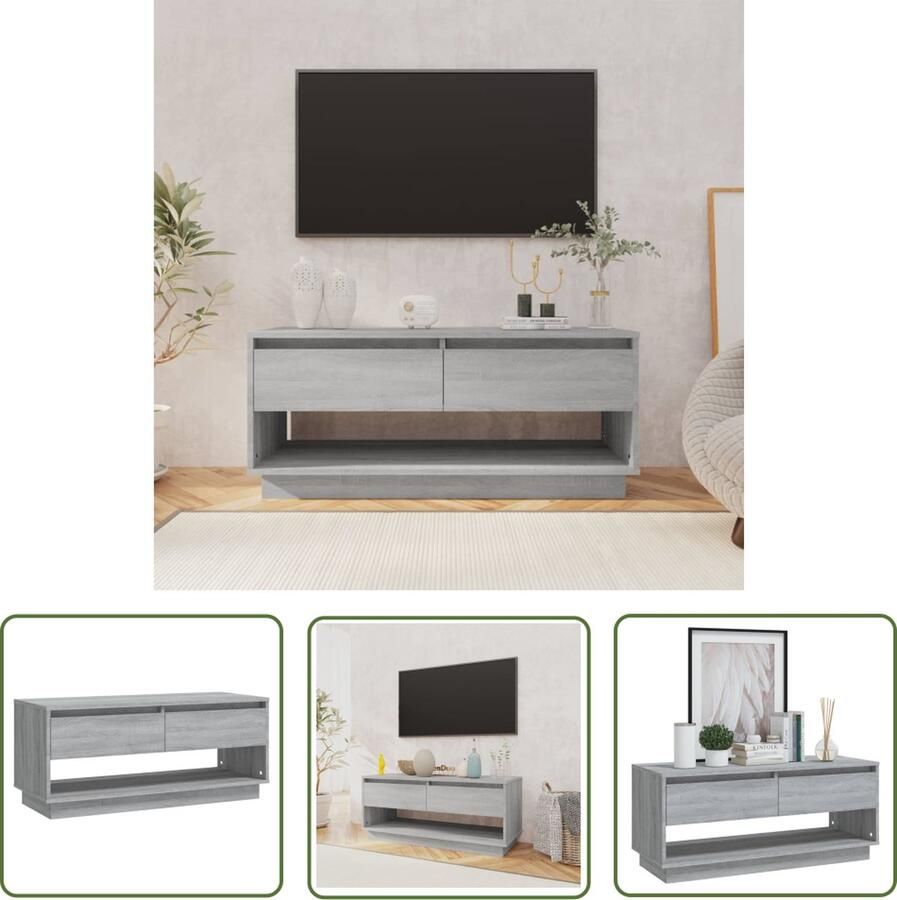 The Living Store Tv-meubel 102x41x44 cm bewerkt hout grijs sonoma eikenkleurig Tv-meubel Tv Kast Grijze Tv-bank Houten Tv-meubel Sonoma Eiken Meubilair - Foto 2