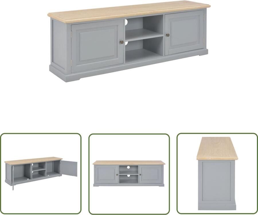 The Living Store TV-meubel Grijs en houtkleur 120 x 30 x 40 cm Massief paulowniahout en MDF Tv-meubel Tv Kast Houten Tv-meubel Grijze Tv-meubel Scandinavische Meubels - Foto 2