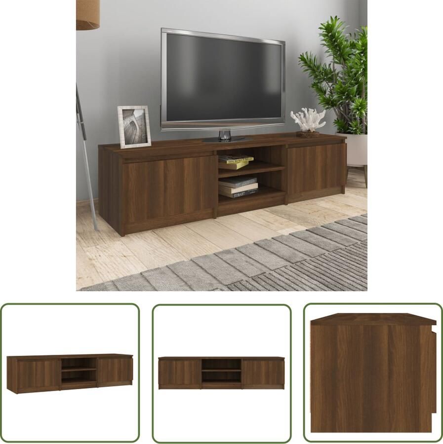 The Living Store TV-meubel Trendy TV meubels 140 x 40 x 35.5 cm Bruineiken Tv-meubel Tv-kast Houten Tv-standaard Salontafel Mediastand - Foto 2