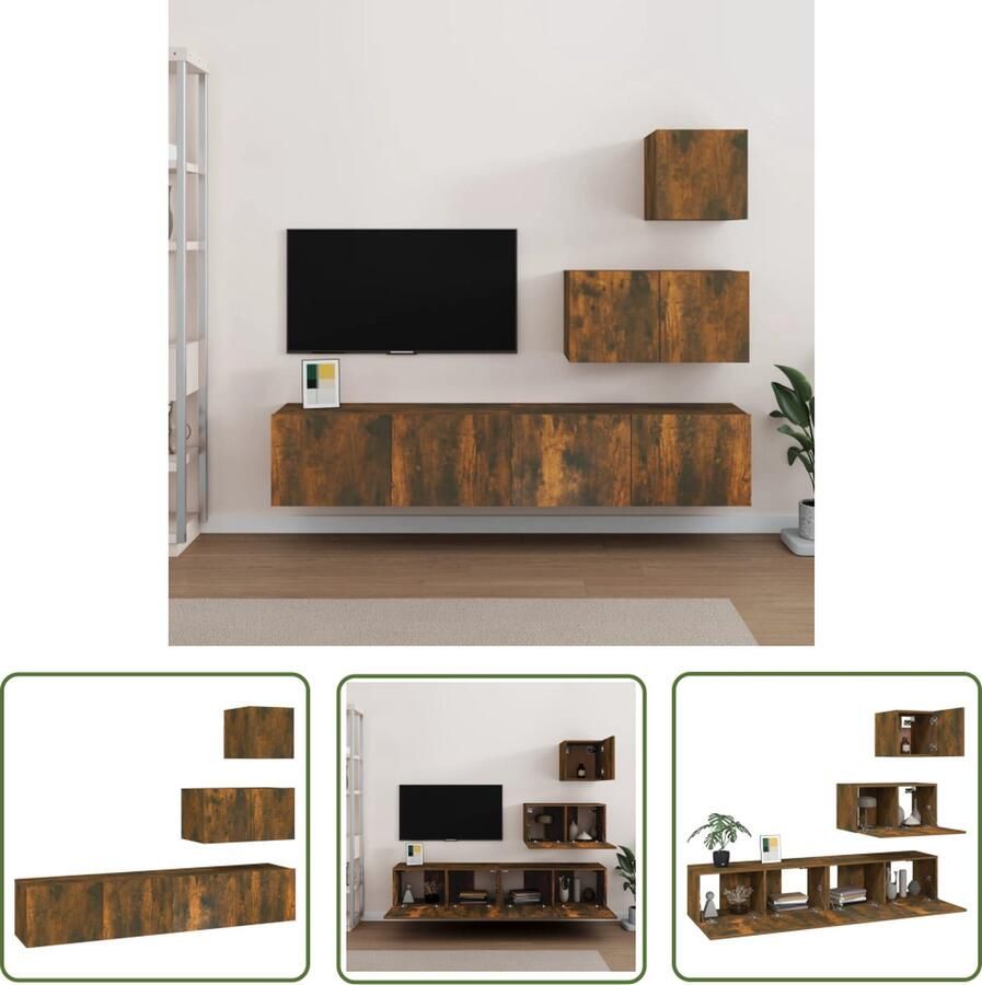 The Living Store Tv-meubelset Gerookt eiken Boven- 30.5 x 30 x 30 cm Midden- 60 x 30 x 30 cm Onder- 80 x 30 x 30 cm Tv Meubel Tv Kast Houten Tv Meubel Bruine Tv Meubel Wandmontage Tv Meubel - Foto 2