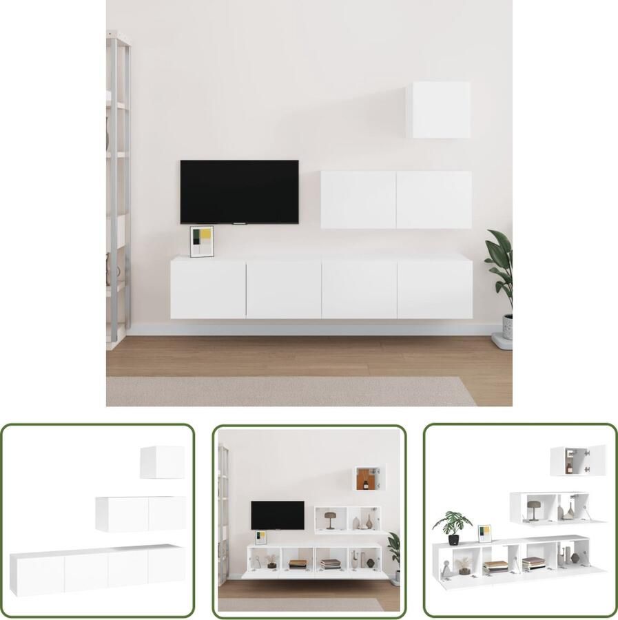 The Living Store TV-meubelset Wit 30.5 x 30 x 30 cm 80 x 30 x 30 cm (B x D x H) Duurzaam hout Tv-meubel Tv Kast Salontafel Houten Tv-stand Witte Tv-bank - Foto 2