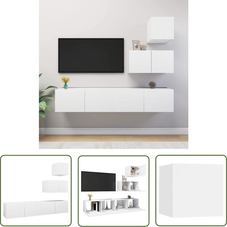 The Living Store televisiemeubelset Hangend spaanplaat wit 30.5x30x30 cm 60x30x30 cm 80x30x30 cm Tv-meubel Tv Kast Wandmontage Boekenplank Woonkamerdecoratie - Foto 2