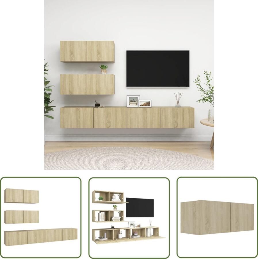 The Living Store TV-meubel set Sonoma eiken 80 x 30 x 30 cm 100 x 30 x 30 cm Stevig en duurzaam TV meubel Tv-meubel Tv-kast Houten Tv-meubel Tv-meubelset Salontafel - Foto 2