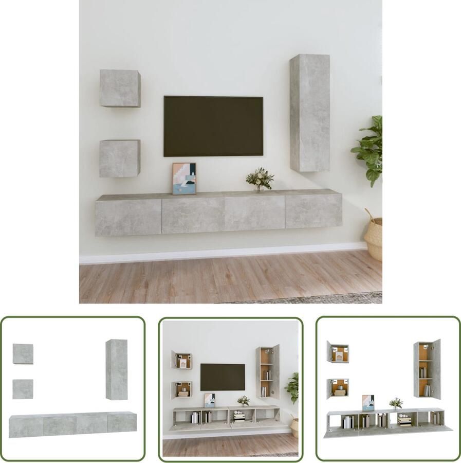 The Living Store TV-meubelset Betongrijs 2x 30.5 x 30 x 30 cm 1x 30.5 x 30 x 110 cm 2x 100 x 30 x 30 cm TV-meubel Tv Kast Salontafel Houten Tv-meubel Wandmontage - Foto 2
