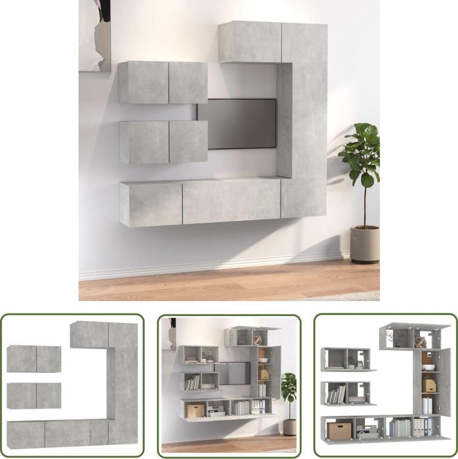 The Living Store tv-meubelset Betongrijs 80x30x30cm 60x30x30cm 30.5x30x90cm Tv-meubel Tv Kast Bewerkthout Grijze Tv-meubel Wandmontage Tv-meubel - Foto 2