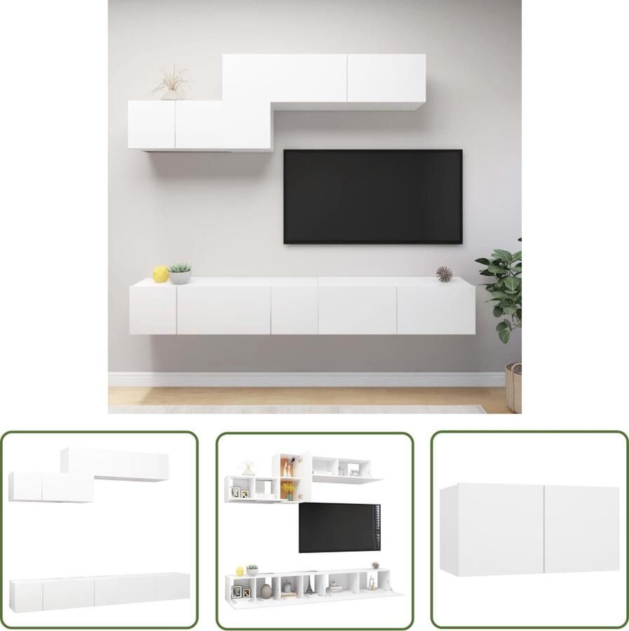 The Living Store vidaXL Tv-kast Tv-meubel 6-delige Tv-meubelset bewerkt hout wit Tv-standaard Woonkamer Meubilair Wandmontage - Foto 2