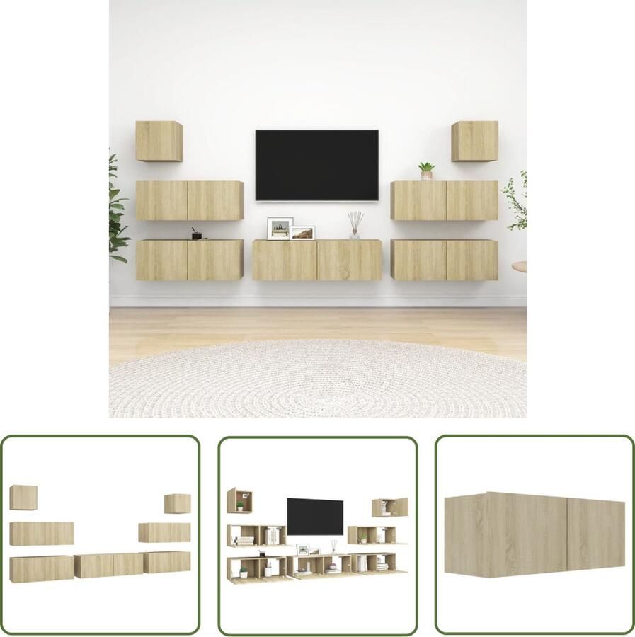 The Living Store Televisiemeubelset Hangend Spaanplaat Sonoma Eiken 80 x 30 x 30 cm 100 x 30 x 30 cm 30.5 x 30 x 30 cm Tv-meubel Tv-kast Wandmontage Spaanplaat Eiken Kleur - Foto 2