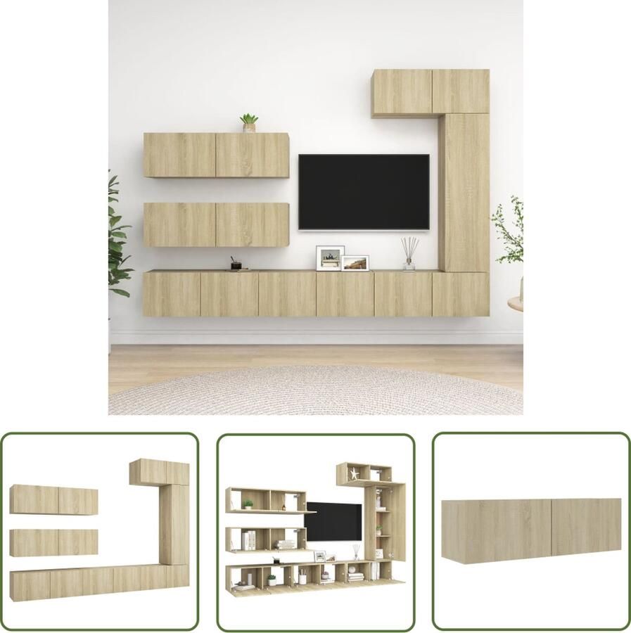The Living Store Tv-meubelset Hangend Sonoma eiken 80x30x30 30.5x30x110 100x30x30 Spaanplaat Tv-meubel Tv-kast Houten Tv-meubel Tv-meubelset Livingroom Furniture - Foto 2