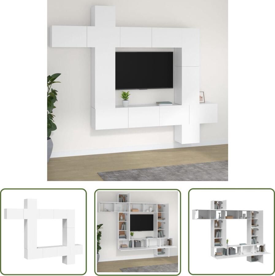 The Living Store vidaXL Tv Kast TV Meubel 9-delige Tv-meubelset bewerkt hout wit Houten Meubilair Witte Meubels Wandmontage - Foto 2