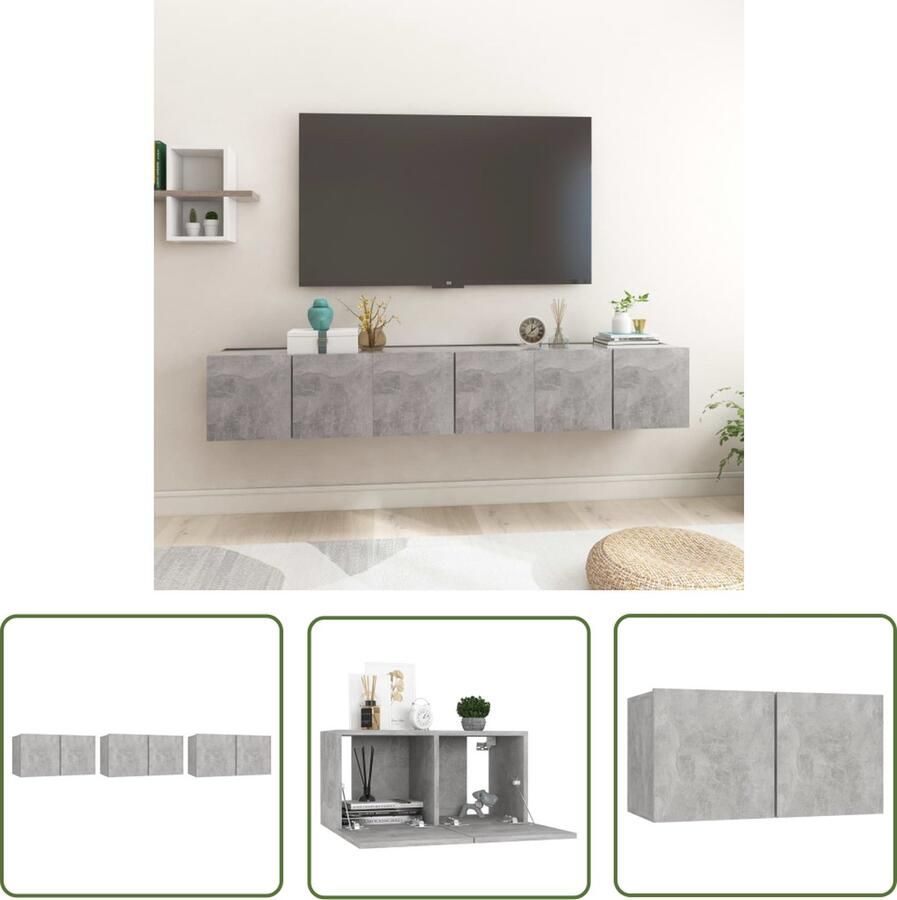 The Living Store vidaXL Tv Kast Tv Meubel Tv-hangmeubelen 3 st 60x30x30 cm betongrijs Tv Stand Houten Tv Kast Grijze Tv Kast - Foto 2