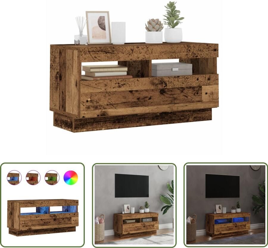 The Living Store vidaXL Tv Kast Tv Meubel Tv-meubel met LED 80x35x40 cm bewerkt hout oud hout Led Licht Rgb Verlichting Houten Tv Stand