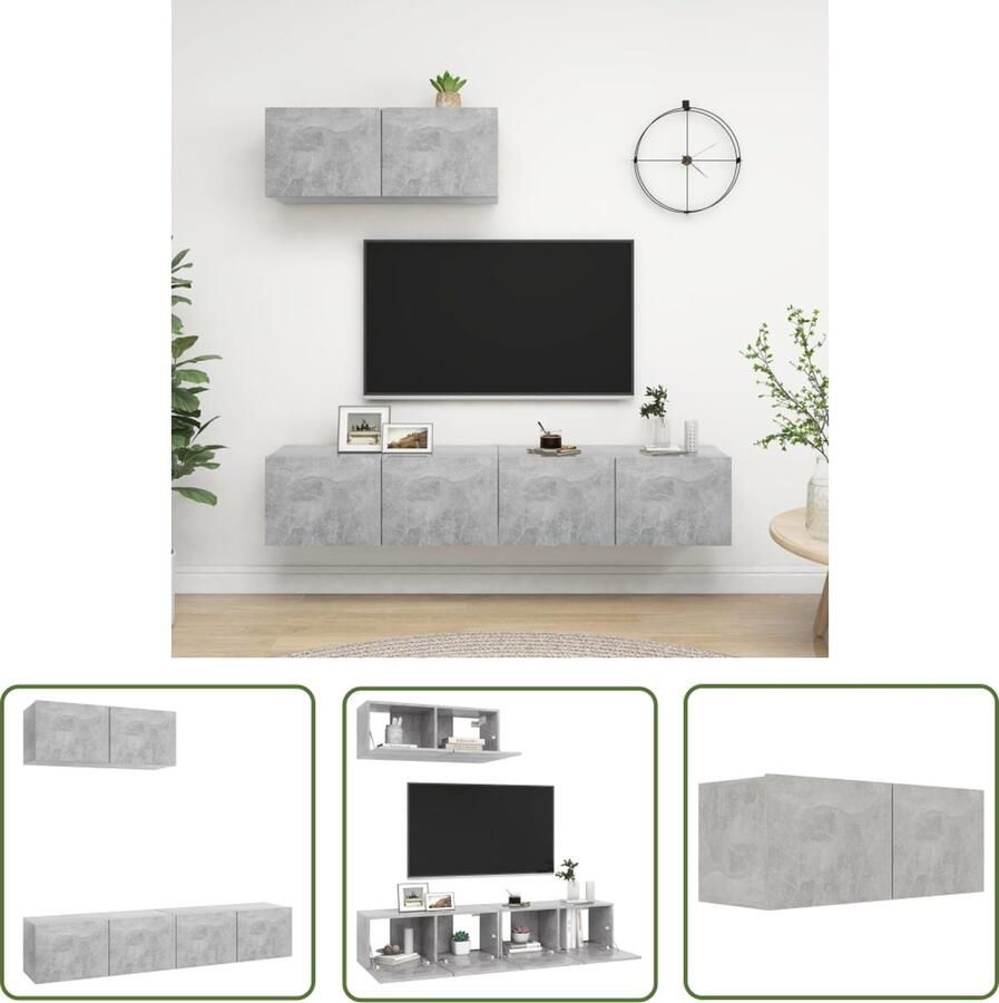 The Living Store Tv-meubelset Betongrijs 80 x 30 x 30 cm Montage vereist Tv-meubel Tv-kast Salontafel Livingroom Furniture Houten Tv-meubel - Foto 2
