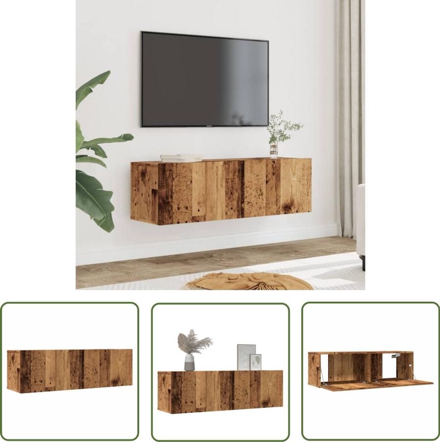The Living Store vidaXL Tv Kast Tv Meubel Tv-meubels 2 st wandgemonteerd 100x30x30 cm oud houtkleurig Wandmontage Houten Tv Stand Vintage Tv Tafel