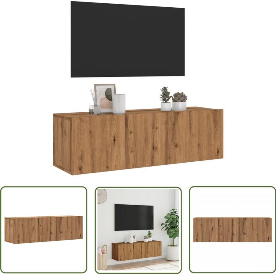The Living Store vidaXL Tv-wandmeubel 100x30x30 cm bewerkt hout artisanaal eikenkleurig Tv-meubel Tv Kast Salontafel Houten Tv-standaard Mediabox