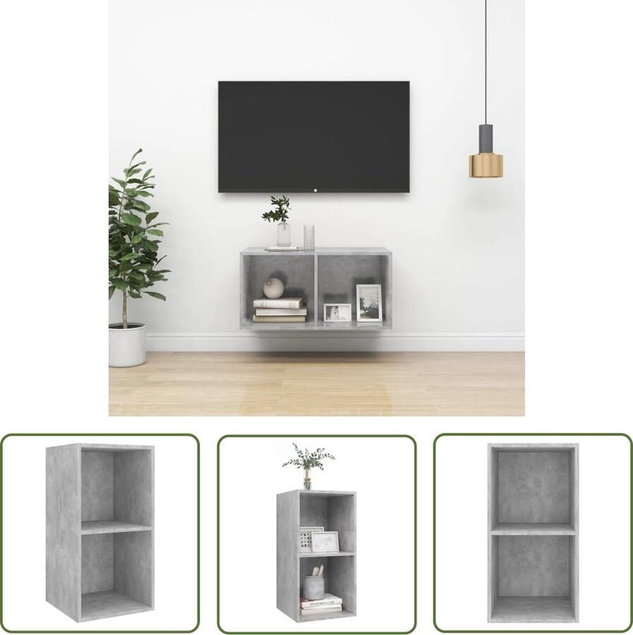 The Living Store vidaXL Tv-kast Tv-meubel Tv-wandmeubel 37x37x72 cm bewerkt hout betongrijs Wandmeubel Beton Grijs Houten Tv-meubel - Foto 2