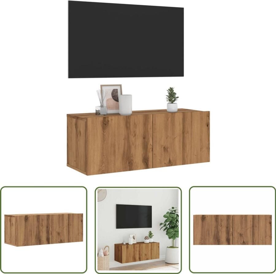 The Living Store vidaXL Tv Kast Tv-meubel Tv-wandmeubel 80x30x30 cm bewerkt hout artisanaal eikenkleurig Houten Tv-standaard Salontafel Mediabox