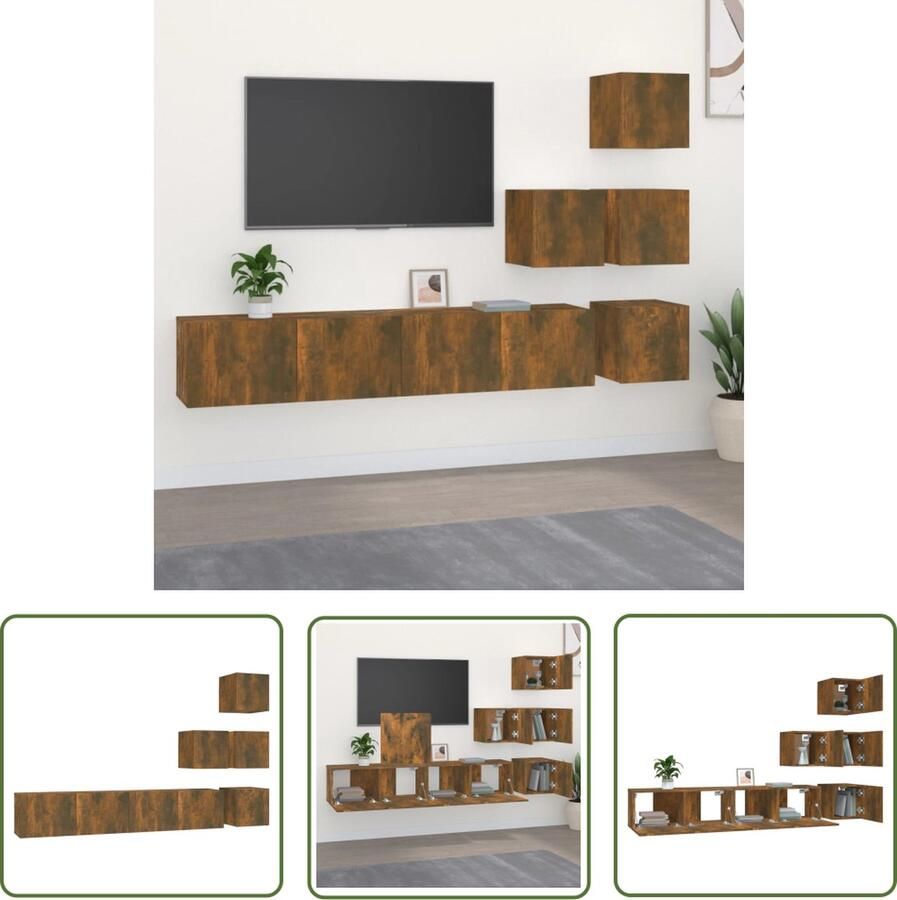The Living Store TV-meubelset Gerookt eiken 30.5 x 30 x 30 cm (S) 80 x 30 x 30 cm (L) 4 x tv-meubel (S) 2 x tv-meubel (L) TV-meubel Tv Kast Wandkast Houten Tv-meubel Bruine Tv-kast - Foto 2