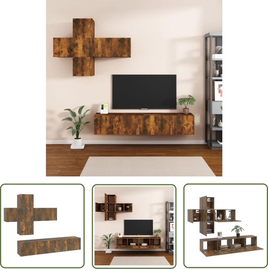 The Living Store TV-Meubelset Gerookt Eiken 4x 30.5x30x30cm 1x 60x30x30cm 2x 80x30x30cm TV Meubels Tv Kast Wandmontage Houten Tv Stand Bruine Tv Kast - Foto 2
