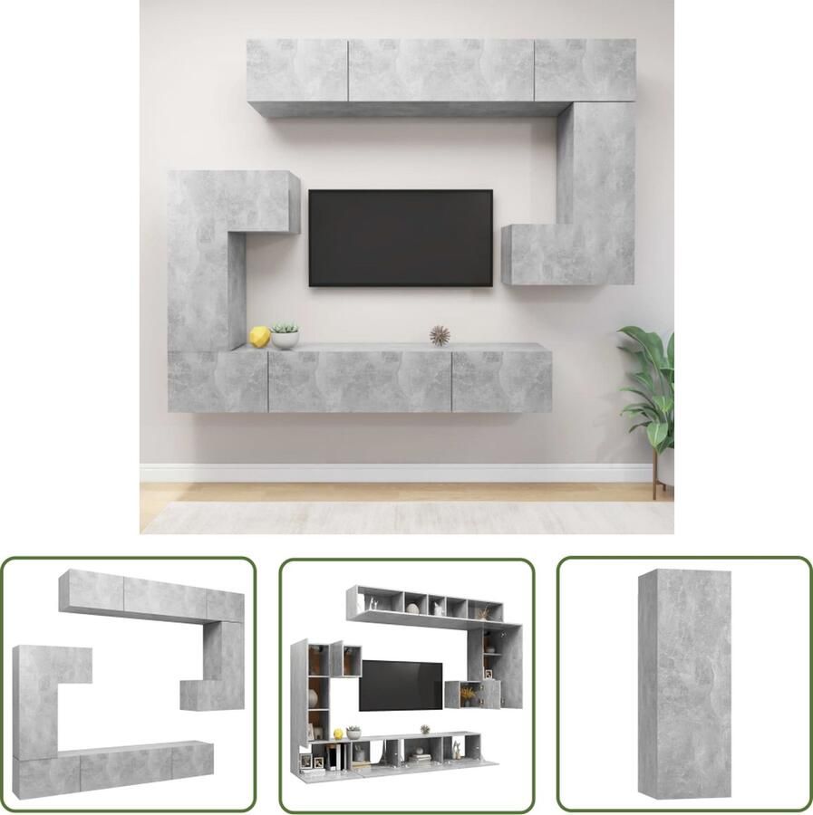 The Living Store TV-meubelset bewerkt hout betongrijs wandmontage 4x100x30x30cm 2x30.5x30x90cm 2x30.5x30x30cm Tv Meubels Tv Kast Houten Tv Kast Beton Grijs Tv Kast Tv Kastenset - Foto 2