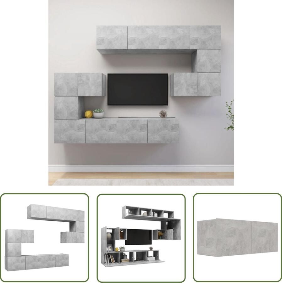 The Living Store Televisiemeubelset Betongrijs Spaanplaat Montage vereist 4x 80x30x30cm 2x 60x30x30cm 2x 30.5x30x30cm Tv Meubels Tv Kast Beton Grijs Boekenplank Livingroom Furniture - Foto 2