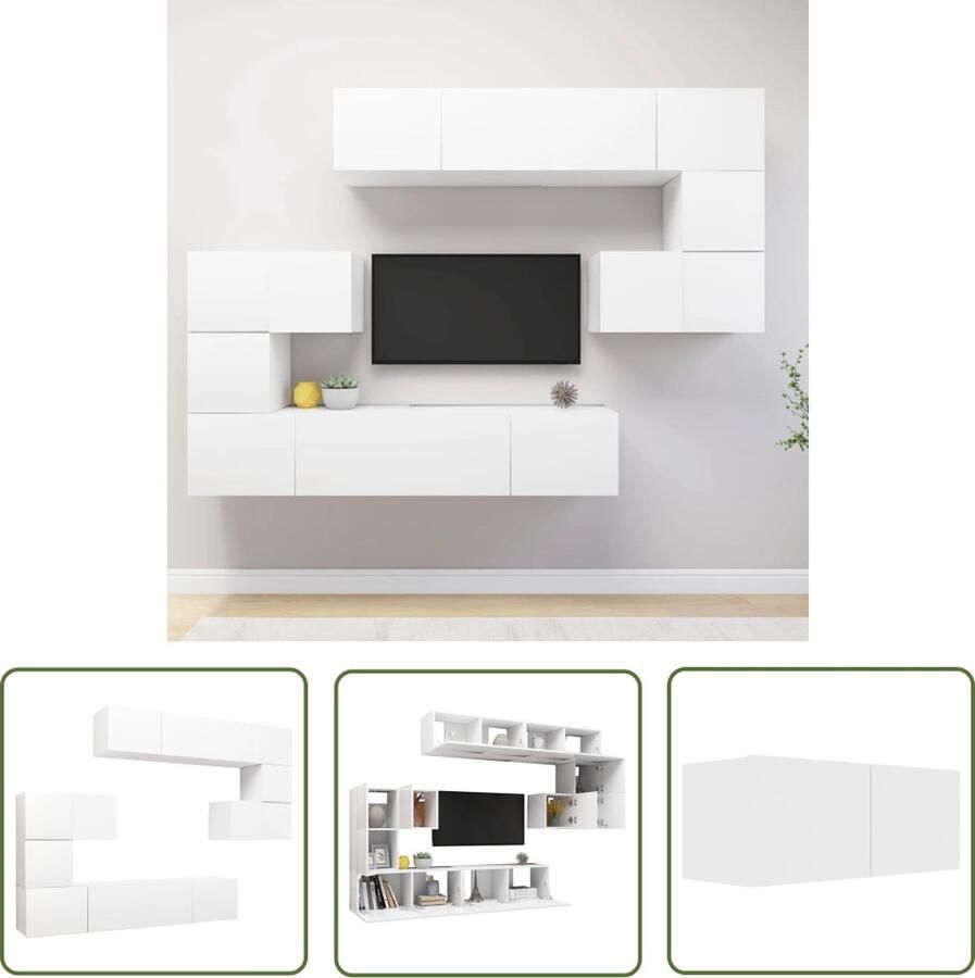 The Living Store vidaXL Tv Kast Tv Meubels 8-delige Tv-meubelset bewerkt hout wit Wandmontage Tv Media Kast Living Room Furniture - Foto 2