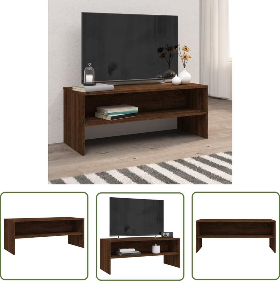 The Living Store TV-meubel praktisch en stijlvol opbergruimte 100x40x40cm bruineiken Tv Meubels Tv Kast Houten Tv Stand Bruine Tv Tafel Salontafel - Foto 2