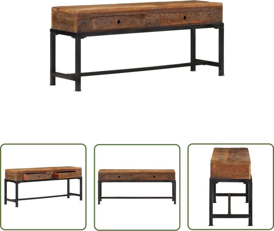 The Living Store Tv-meubel Massief gerecycled hout 2 lades 110x30x46 cm IJzer Montage vereist Tv Meubels Tv Kast Houten Tv Stand Vintage Tv Tafel Industrieel Tv Meubel - Foto 2
