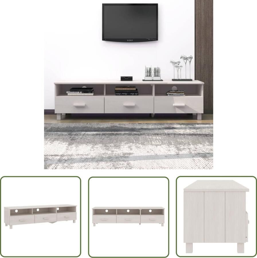 The Living Store HAMAR TV-meubel wit massief grenenhout 158 x 40 x 40 cm (B x D x H) Tv Meubels Tv Kast Salontafel Hout Meubilair Grenenhout Meubilering - Foto 2