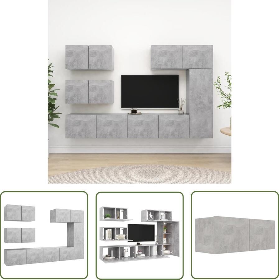 The Living Store TV-meubelset Hangend Betongrijs Spaanplaat 80x30x30cm 30.5x30x90cm 60x30x30cm Montage vereist 6-delige Tv-meubelset Tv-kast Tv-kamer Livingroomdecor Bergruimte - Foto 2