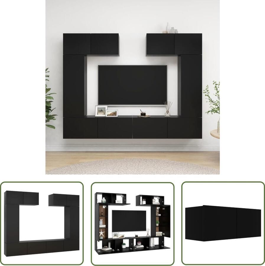 The Living Store vidaXL Tv Kast Tv-meubelset 6-delige Tv-meubelset bewerkt hout zwart Wandmontage Zwarte Tv-kast Houten Tv-kast - Foto 2