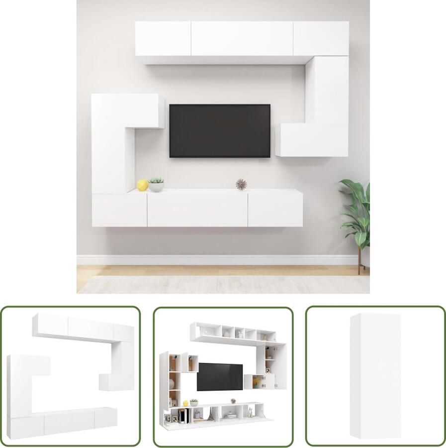 The Living Store Televisiemeubelset Hangend Hout Vakken Wit Montage Vereist Tv-meubelset Tv Kast Wandmontage Houten Tv-meubel Wit Tv-meubel - Foto 2