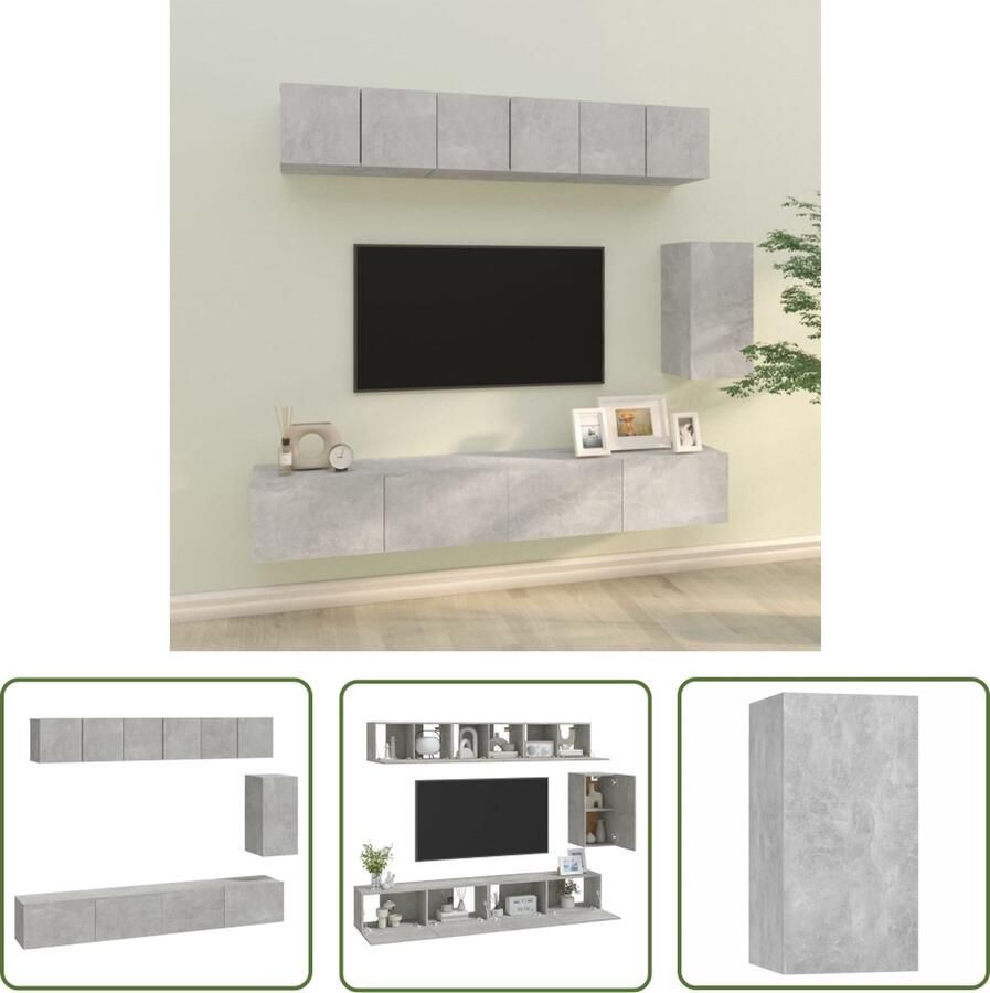 The Living Store TV-meubelset betongrijs 3x 60x30x30cm 1x 30.5x30x60cm 2x 100x30x30cm TV Meubilair Tv Kast Wandmontage Beton Grijs Houten Tv Stand - Foto 2
