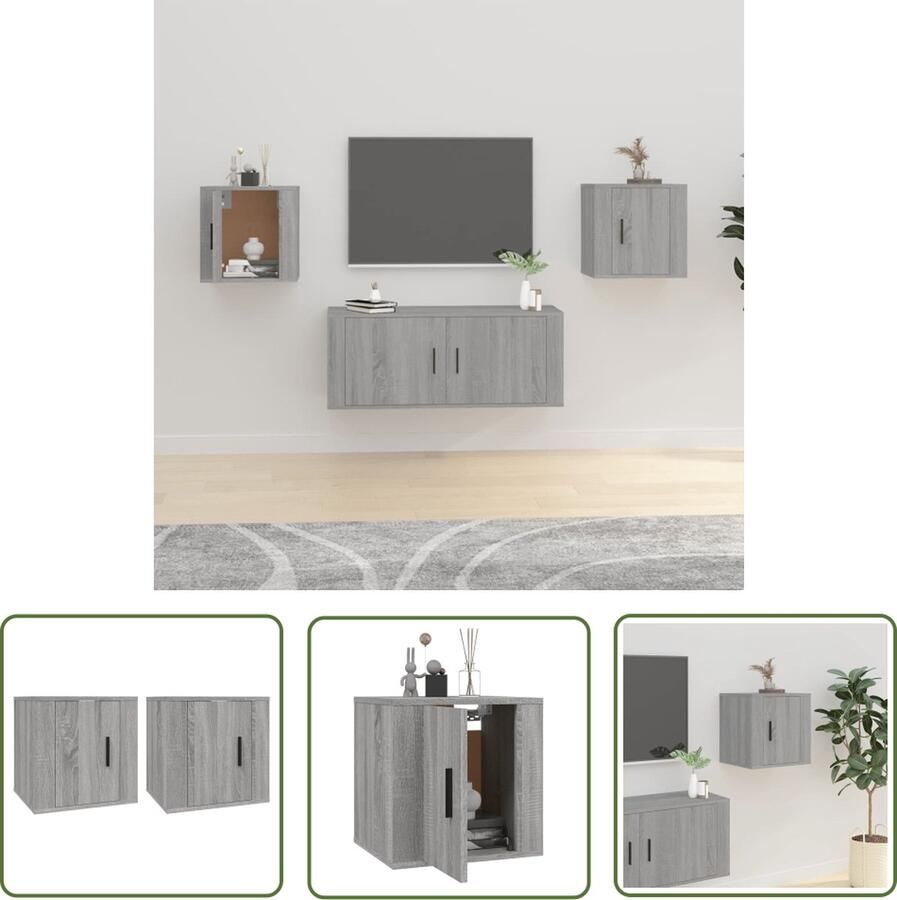 The Living Store vidaXL Tv Kast Tv Wandmeubel Tv-wandmeubels 2 st 40x34 5x40 cm grijs sonoma eikenkleurig Grijze Tv Stand Houten Tv Meubel Salontafel - Foto 2