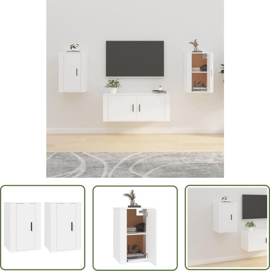 The Living Store Tv-wandmeubel Wit 40 x 34.5 x 60 cm Bewerkt hout Tv Wandmeubel Tv Kast Houten Tv Stand Witte Tv Kast Living Room Furniture - Foto 2