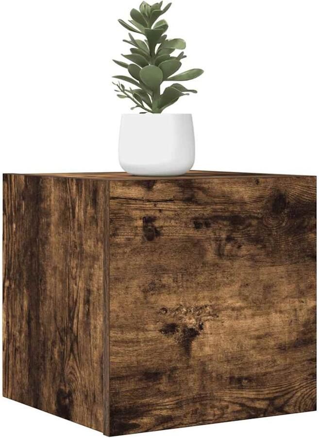 The Living Store TV-meubel Televisiewandmeubelen gerookt eiken 30.5 x 30 x 30 cm Tv Wandplank Tv Kast Houten Tv Stand Bruine Tv Tafel Salon Meubilair - Foto 3