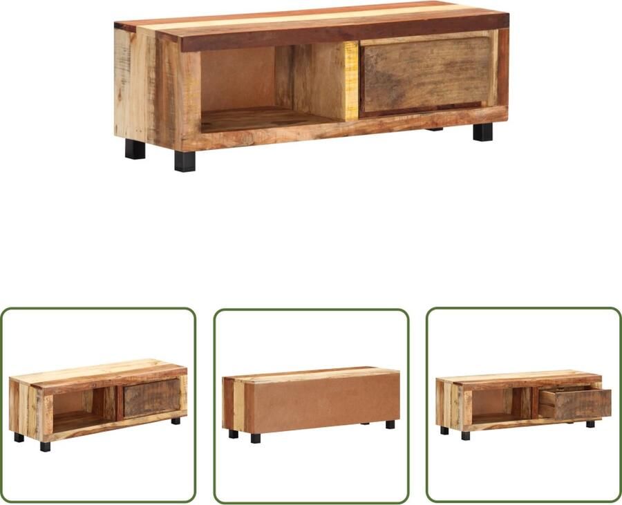 The Living Store Vintage TV-meubel Massief gerecycled hout 100 x 30 x 33 cm 1 lade 1 vak Vintage Tv-meubel Tv Kast Houten Tv-standaard Retro Meubilair Landelijke Tv-bank - Foto 2