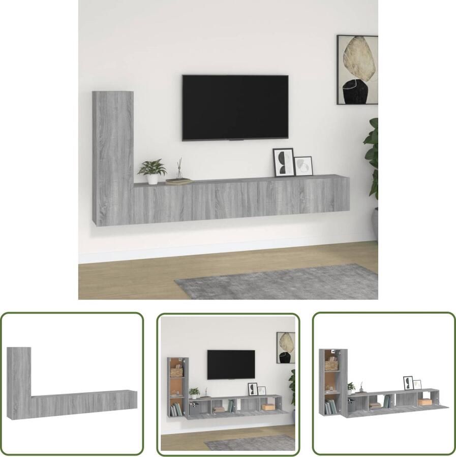 The Living Store Televisiemeubel Set Grijs Sonoma Eiken 3-delige TV-kasten 100x30x30cm 30.5x30x110cm Praktische deuren Televisiescherm Meubel Tv Kasten Set Houten Tv Meubilair Grijze Tv Kast Sonoma Eiken Tv Kast