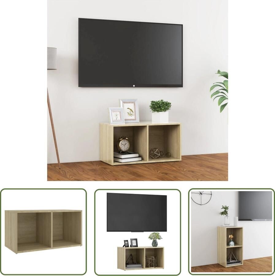 The Living Store vidaXL Tv Kasten Televisiescherm Tv-meubel 72x35x36 5 cm bewerkt hout sonoma eikenkleurig Salon Meubilair Houten Tv Stand Tv Tafel - Foto 2