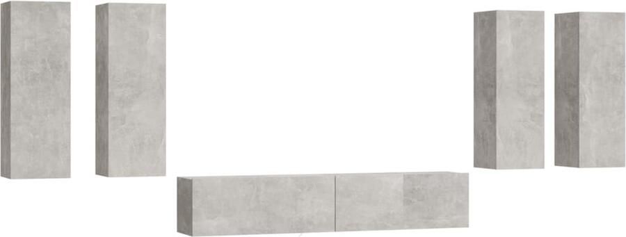 The Living Store vidaXL 6-delige Tv-meubelset bewerkt hout betongrijs Tv Meubel Tv Kasten Hifi Meubel Houten Tv Kast Grijze Tv Kast - Foto 2
