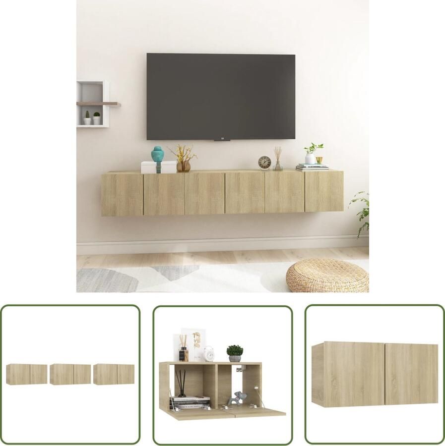 The Living Store Hangende televisiekasten Hifi-kastenset Sonoma eiken 60 x 30 x 30 cm Bewerkt hout Tv-meubel Tv-kasten Wandmontage Houten Tv-stand Sonora Eiken - Foto 2
