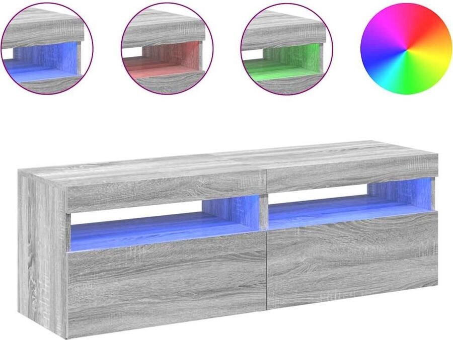 The Living Store TV-meubels LED-verlichting Grijs Sonoma Eiken 60 x 35 x 40 cm Bewerkt hout Tv Meubel Tv Kasten Led Verlichting Grijze Tv Stand Houten Tv Meubel - Foto 2