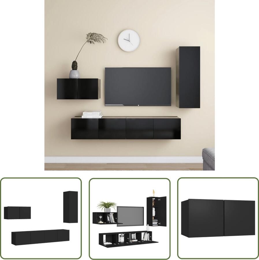 The Living Store TV-meubelset zwart spaanplaat 60 x 30 x 30 cm 30.5 x 30 x 90 cm 80 x 30 x 30 cm Tv Meubels Tv Kasten Woonkamerinrichting Zwarte Tv Stand Houten Tv Kast - Foto 2