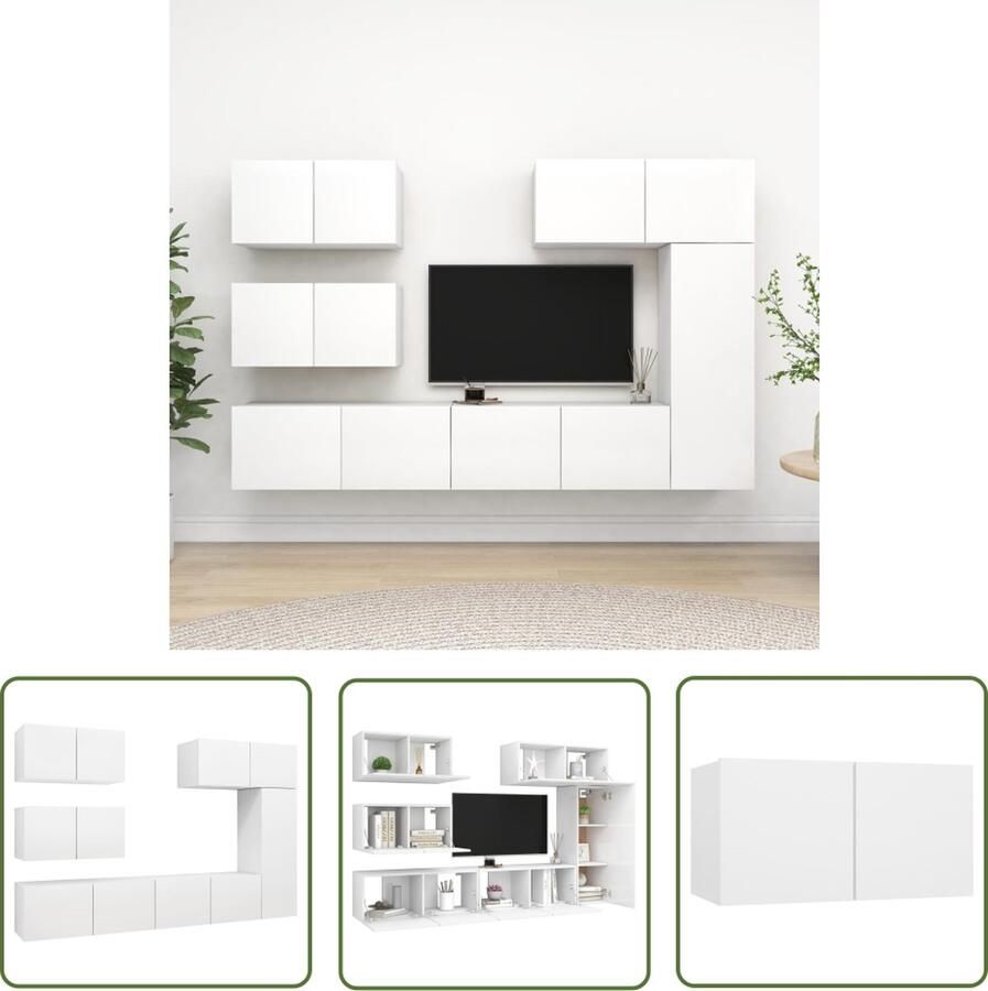 The Living Store vidaXL Tv Kasten Tv Meubels 6-delige Tv-meubelset bewerkt hout wit Wandmontage Tv Witte Tv Kast Houten Tv Kast - Foto 2